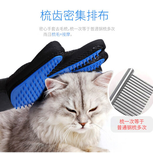 Lorif pet hair removal and sticky hair removal gloves, cat and dog grooming gloves, dog and cat bathing gloves, dog comb, grooming gloves blue (right hand)