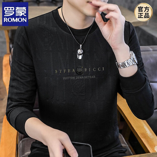 ROMON long-sleeved T-shirt men's round neck autumn coat casual bottoming T-shirt men's spring and autumn new small shirt European version slim style Q5608-grey 2XL 145-160Jin Jin equals 0.5 kg