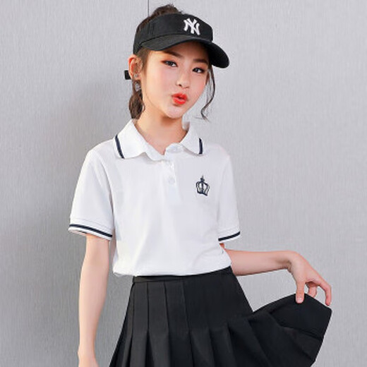 Nickybaby Girls Kurzärärtes T-Shirt Polo Shirt Kinder College-Stil Pure Cotton Top Sommer Big Children's Lapel Student Casual Summer Anzug 3451 Blau 1429 Weiß 130 cm