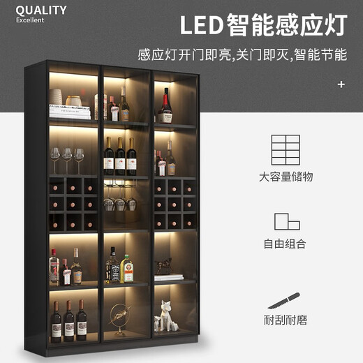 Yunxi home wine cabinet living room wine cabinet household floor-standing sideboard storage cabinet display cabinet simple with tempered glass door wine cabinet light luxury gray single door 40*40*200 with light without wine compartment