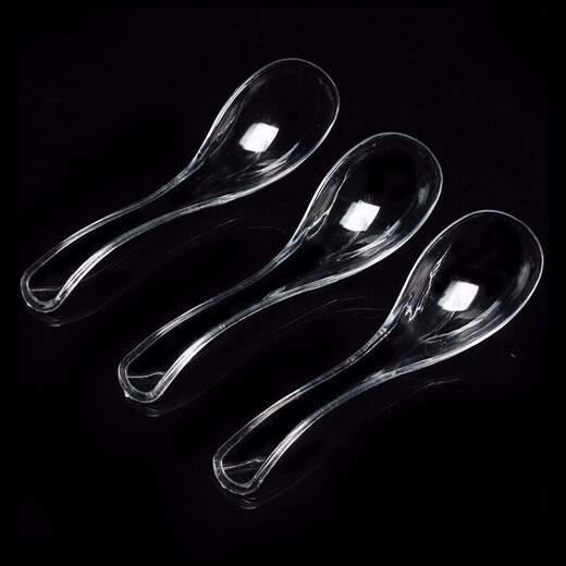 Shenfu disposable spoons individually packaged plastic thickened soup spoons fruit forks disposable forks individually installed for home and commercial use crystal spoons transparent 100 pieces (individually installed)