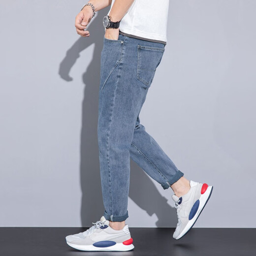 Nanjiren jeans men's loose straight spring and autumn Korean style trendy men's casual trendy brand workwear men's pants 2023 nine-point pants F791 blue size 28