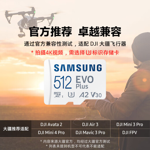 三星（SAMSUNG）512GB TF(MicroSD)存储卡 EVO白卡 U3A2V30 手机平板游戏机内存卡 支持4K视频 读160MB/s写120MB/s
