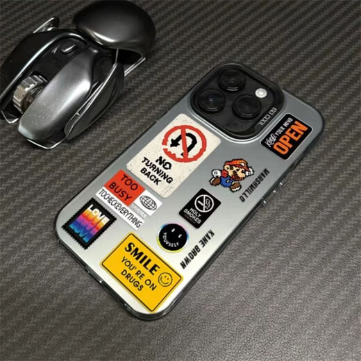 巨力仕适用苹果15手机壳iPhone14手机套苹果13的苹果12彩银马里奥苹果11 IMD彩银-黑色-SQ16852简约英文- iPhone 15 Plus-手机壳