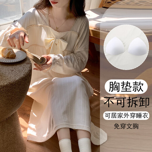 Qin Nuan 2024 Nuevo pijamas de camisón de arco de la manga larga primavera y otoño para mujeres con almohadillas de seno Integró a gran tamaño Ropa para el hogar 82512 Mujeres con almohadillas de seno M (peso recomendado 80-100 Jin [Jin equivale a 0,5 kg])