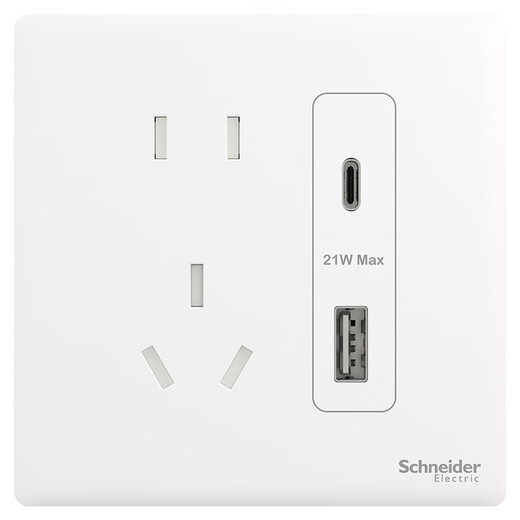 SCHNEIDE ÉLECTRIQUE ÉLECTRIQUE à cinq trous (Type A + C) Panneau de prise d'alimentation USB (Charge rapide 21W) 86 Type Cached Zhen Platinum Velvet White