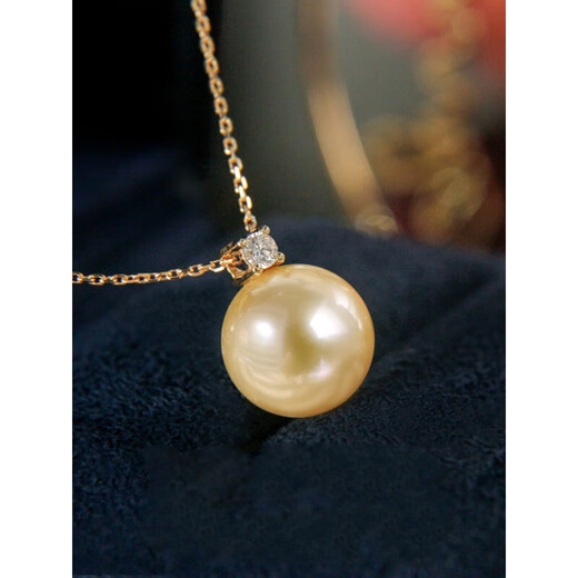 Huilu South Sea gold bead pendant 18K gold diamond seawater pearl necklace strong light natural color jewelry light gold pendant + 1.5g Cadillac chain 13-14mm