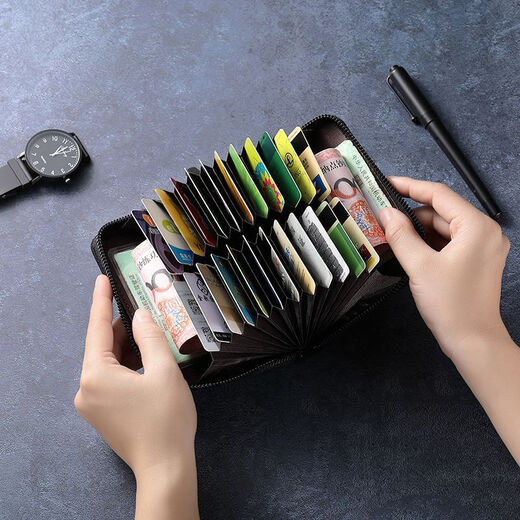 QUEEN TRIP simple card bag for men, multiple card slots, large capacity, anti-theft driver's license, bank card, anti-demagnetization, multi-function wallet, royal blue, medium organ, 24 card slots