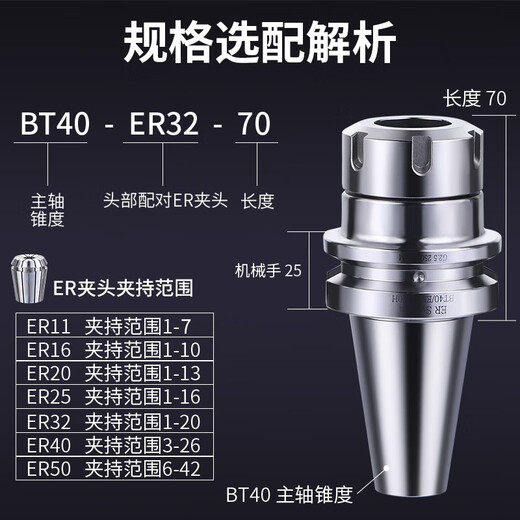 XMSJBT40数控刀柄BT50高精度ER25 32夹头CNC加工中心BT30动平衡er刀柄 BT40ER11150