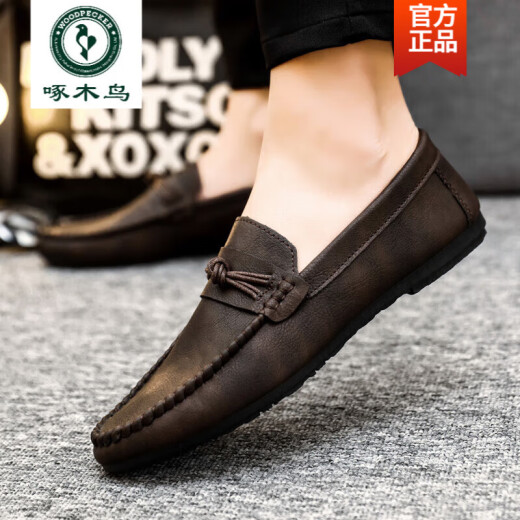 Zapatos de frijoles para hombres de carpintero Versión coreana de trabajos de negocios zapatos de cuero casual transpirable y versátiles zapatos para hombres de un solo pie 2025 spring d826 negros + altura de altura 39 Pequeño