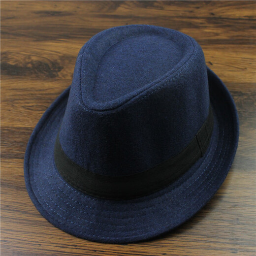 Zhenyi top hat for men, middle-aged and elderly people, woolen warm jazz hat, old man hat, cloth strip B, woolen quality, navy blue M (56-58cm)