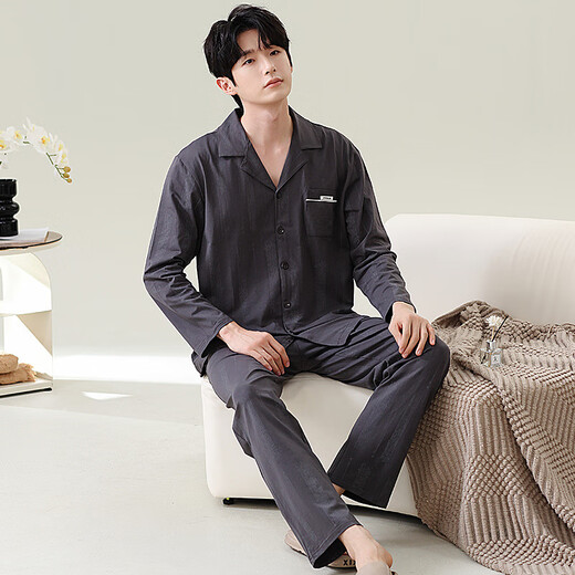 Modal pajamas men 100% pure cotton spring and autumn long-sleeved cardigan loose large size simple casual men's home clothing set 06M3887 4XL