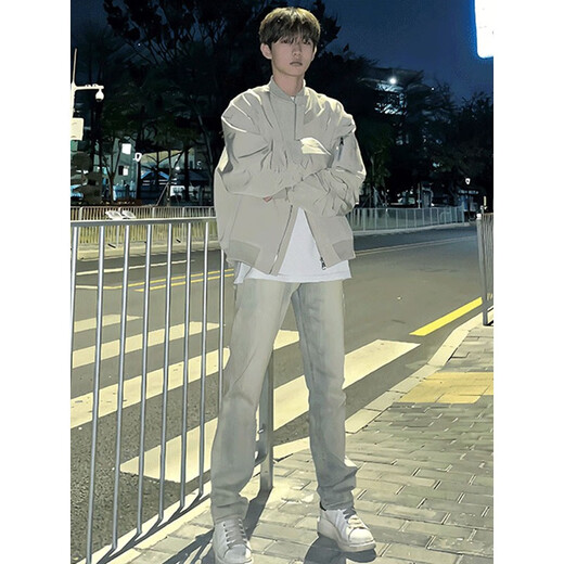 Digada autumn and winter jacket men's flight jacket men's cotton jacket men's plus velvet thickened baseball uniform men American retro couple TMZXF-W04 gray (spring and autumn style) 3XL [Suggested 150-170Jin [Jin equals 0.5 kg]]