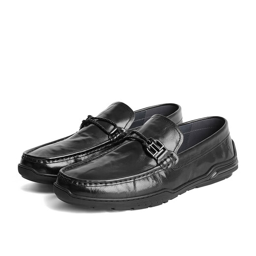 Belle set foot bean shoes men's spring and summer shopping mall same pleated genuine leather daddy shoes loafers 8AN01CM3 black 41 (255mm)