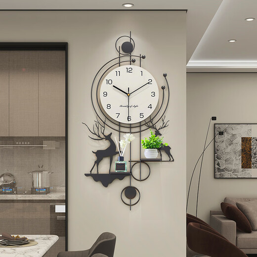 Yunya high-end creative deer wall clock living room 2024 new simple modern punch-free silent art wall clock wall clock with ornaments A style aromatherapy + green plants 82*40cm