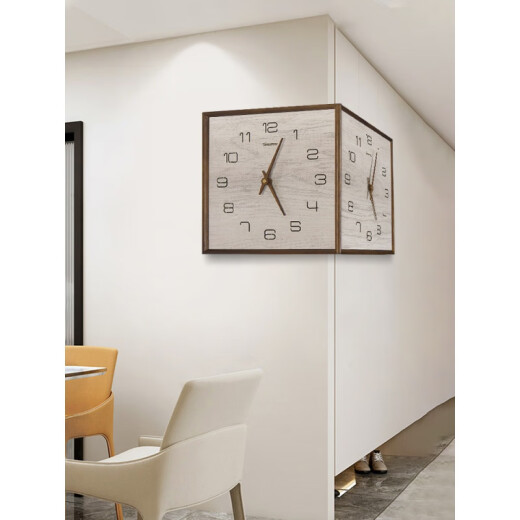 Miaopu LE 2024 Nuevo Light Luxury Double Wall Rechan Sala de estar Reloj Home Modern Simple Atmosférica Solid Wood Reloj Square Gran 9197 Color de nogal Producto alemán 12 pulgadas