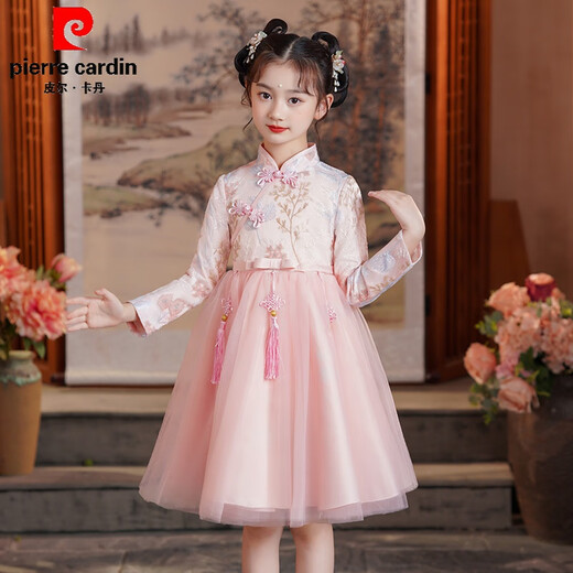 Pierre Cardin Girls Hanfu Dress Spring and Autumn Children's New Year's Eve Chinese Style Tang Suit Little Girl Western Princess Dress Autumn 8828 Red Cotton Lining + Tassels 120 cm Recommended Weight 30-40Jin Jin is equal to 0.5 kg