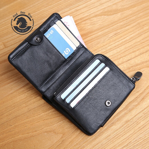 ANDSEEYOU brand wallet men zipper short wallet soft leather multi-card card bag genuine leather handbag cowhide leather vertical wallet black