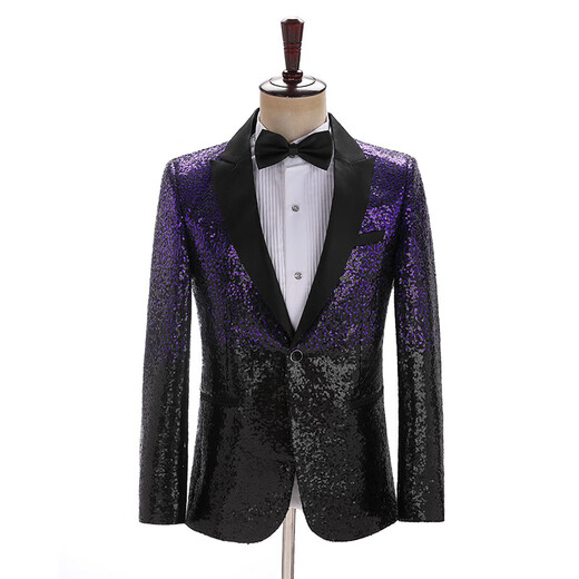 Zhehan host male singer performance clothing colorful gradient sequin suit top men's stage style shiny catwalk blue_gold L