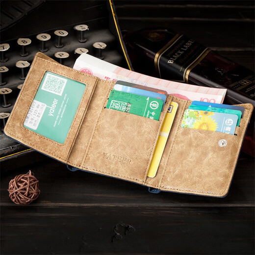 Feng Shang Canvas Wallet Men's Retro Retro Short Trespliables Denim Cambio de estudiantes Bolsa de tarjeta pequeña Minimalista Minimalista Regalos Denim 3 veces Men de billetera [azul 3 veces azul]