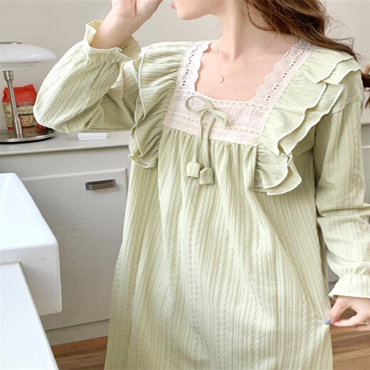 Princess Doretin style nightgown for girls in spring, autumn and winter, sweet lace mid-length pajamas dress thin home clothes sx#9904-1 square neck lace skirt gray M 160
