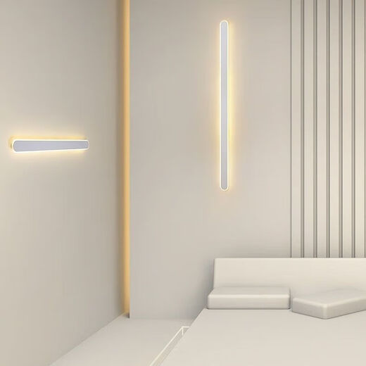 FENGLANQ light luxury minimalist one-word long wall lamp living room grille line TV background wall lamp simple bedroom bedside lamp black acrylic 100cm three-color variable light white light + warm light + medium light