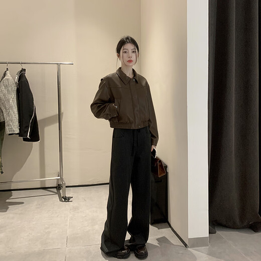 GARNUO美拉德棕色小皮衣外套女2025春秋新款小个子pu机车服复古短款夹克 棕色 S 【80-100斤】