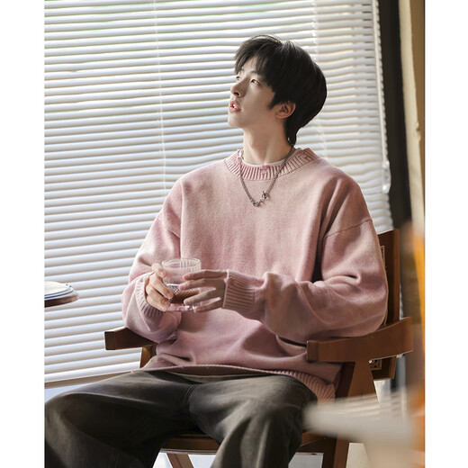 NEW OR MODE American round neck sweater for men in autumn and winter new loose and versatile retro high-end tie-dye fashion brand casual knitted sweater gray 2XL