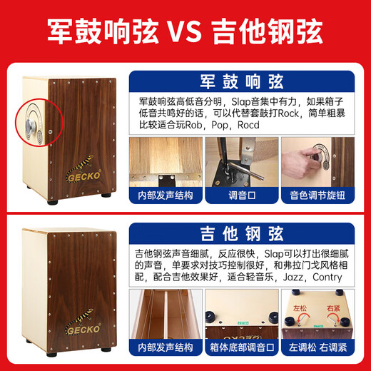 GECKO壁虎箱鼓卡洪鼓打击木箱手拍鼓坐鼓方成人卡宏鼓乐器鼓 CL11BN（吉他钢弦）双拼色
