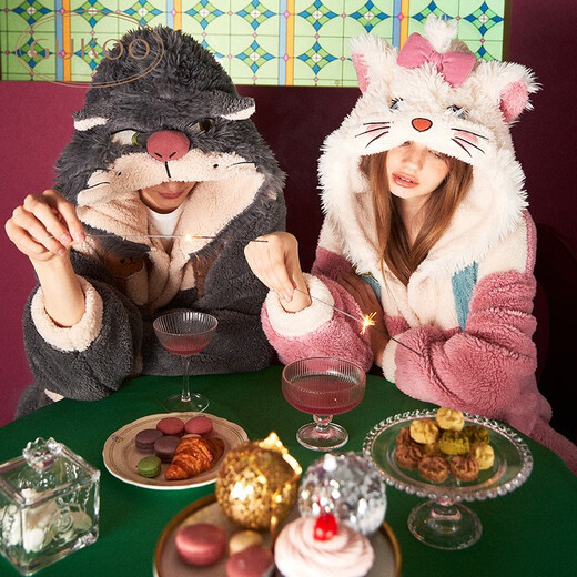 Nutshell Mary Cat Couple Pajamas Women's Autumn and Winter New Cartoon Pajamas Autumn and Winter Hooded Coral Velvet Men's Home Clothes D Rutherford Men's Pajamas XL