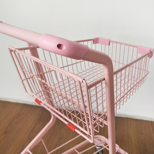 Ruhao shopping cart supermarket shopping mall trolley tally purchase trolley grocery shopping trolley double-decker shopping cart pink