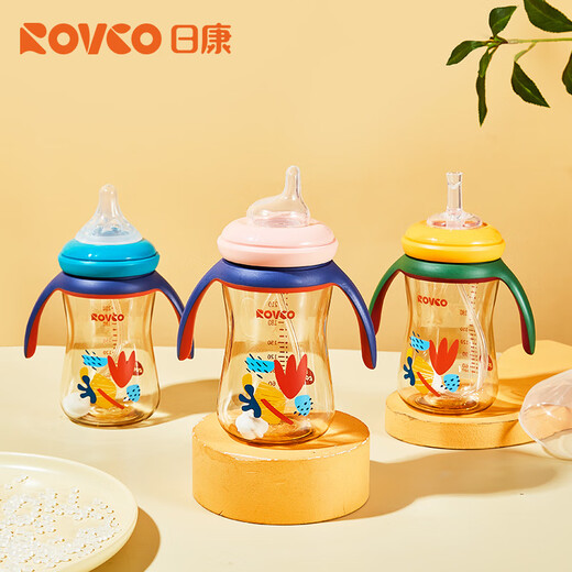 
Rikang (rikang) baby straw bottle PPSU wide mouth bottle duckbill cup 270ml N1047-1 Haiqinglan