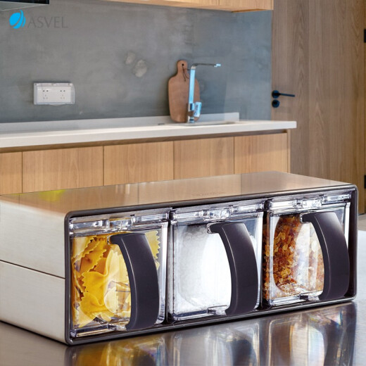 ASVEL stainless steel seasoning box, seasoning jar, horizontal and vertical dual-use seasoning box with spoon stickers, three packs
