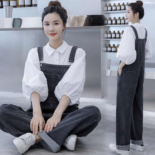 Petit écureuil d'amour, salopette de femmes enceintes, pantalon large à la mode, salopette en vrac, pantalons, manches de lanterne, chemise fille 686 Blue Salopets XL