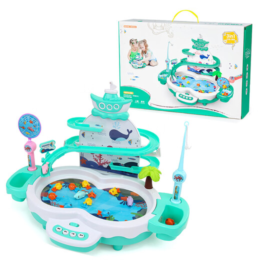 Short Cloud Magnetic Fish Dolphin Fishing Rod Fishing Toy Children's Electric Fish Hook Baby 2-3 Years Old Fishing Fish Playing Water Playing Fishing 20 Small Fish + 2 Sets of Fishing Rods