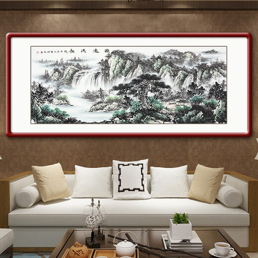 Yantang pure hand-painted Chinese painting living room decoration painting landscape painting office hanging painting landscape painting ink painting has a long history solid wood frame + plexiglass 165*85 cm