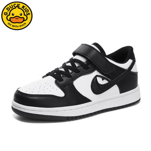 G.DUCKKIDS Little Yellow Duck Children's Shoes 2024 Spring and Autumn New Boys' Sports Shoes Girls' Shoes Low-top Baby Non-Slip Casual BBL-Black and White S002 (Leather) Size 28 (Inner Length 17.8cm)