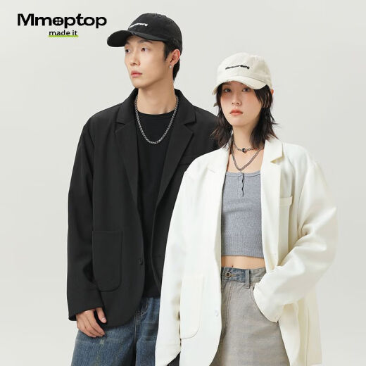 MMOPTOP高级感西服外套男士春秋季情侣纯色宽松休闲西装2516哑光黑L