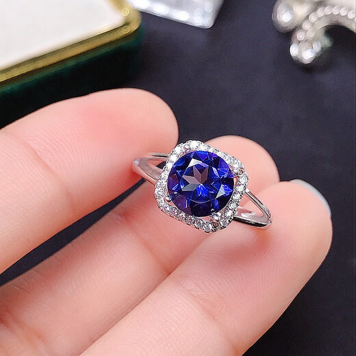 Zhimo (ZHIMO) Tanzanite blue topaz fashion ring silver inlaid topaz living ring birthday gift for wife or girlfriend 92