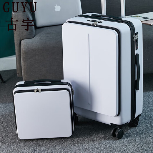 GUYU brand double suitcase women's small 20-inch business trolley case men's lightweight suitcase white 20 inches (carry-on suitcase)