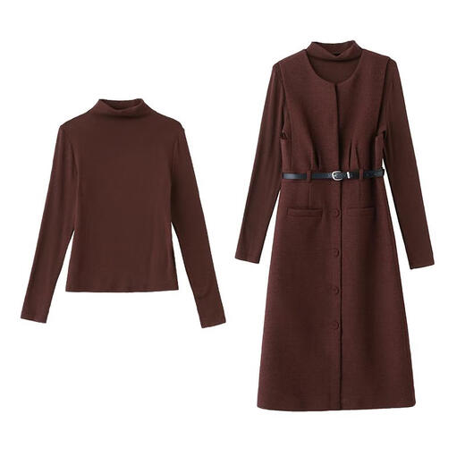 Bailanjiao high-end western-style woolen thickened suspender vest dress two-piece set for women 2025 spring and autumn new suit skirt gray XL