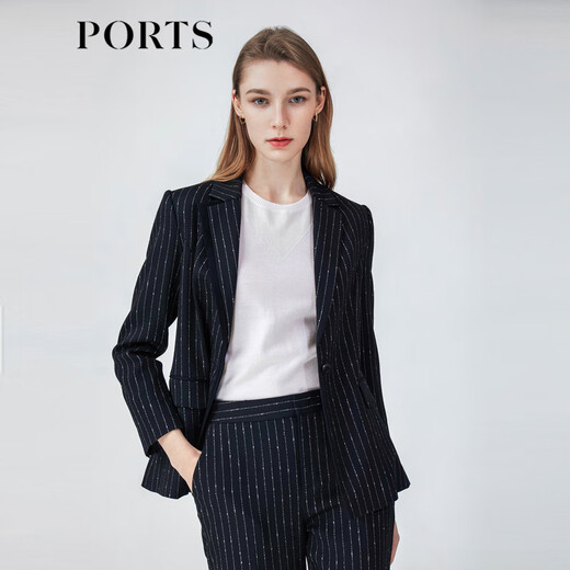 PORTS Women's Spring and Summer Women's Long Sleeve Long Jacket LM8J025MFF064 Black Stripes S (4)