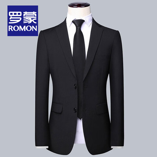 ROMON high-end customized suit men's business professional formal wear wedding groom's work slim small suit men's jacket black suit top 180/2XL recommended 130-145 Jin Jin equals 0.5 kg