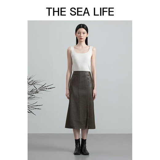 THE SEA LIFE Skirt Women's Ouhai Lifestyle Exquisite Skirt Women's Spring and Autumn Leather Skirt D12353 Chestnut L