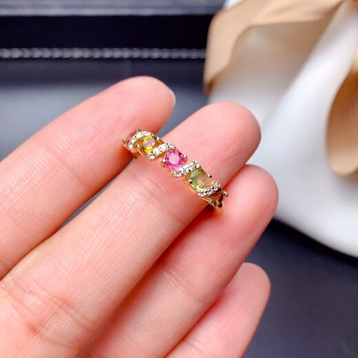 Fat Donglai Quality Tourmaline Ring New 2024 New Product Set Simulated Color Candy Color Opening Women's 18K Rose Color Ring (Rose Gold)