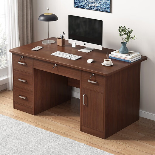 Humanities Chengjia Computer Desk Desktop Simple Office Desk Home Writing Desk Table Office Desk and Chair Set Adult Work Desk Highly Recommended Five Drawers with Cabinet Walnut Color 120*60cm