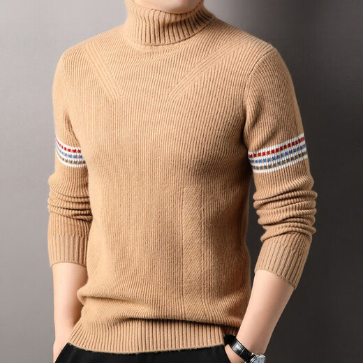 Hengyuanxiang 100% pure wool sweater men's turtleneck sweater winter thickened warm knitted bottoming shirt for men black gray L 175/50/110