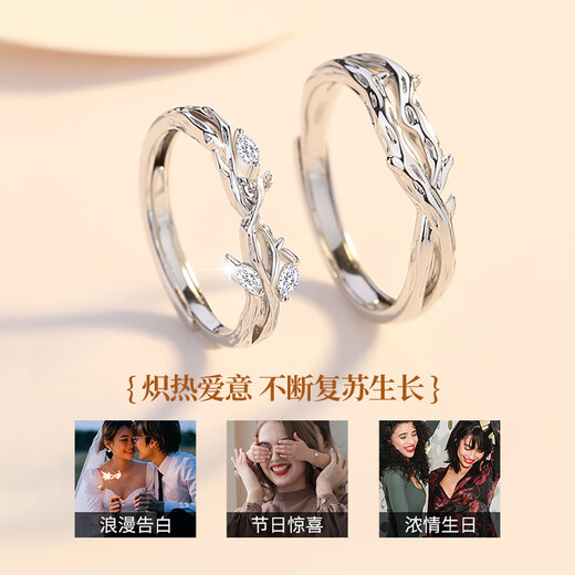 中国黄金连理枝情侣戒指求婚纯银对戒七夕情人节生日礼物送女友老婆表白 连理枝情侣戒指【京速达】