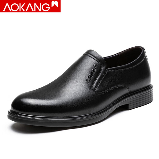 Aokang Men's Shoes Spring Business Formal Leather Shoes Men's Genuine Leather Slip-on British Derby Shoes Low-top Slip-On Work Shoes Black 105219076 42