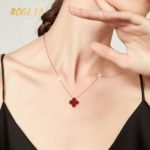 BOGLIA four-leaf clover necklace for women 18k gold malachite lucky pendant clavicle chain niche birthday gift for girlfriend 18k gold four-leaf clover necklace-malachite